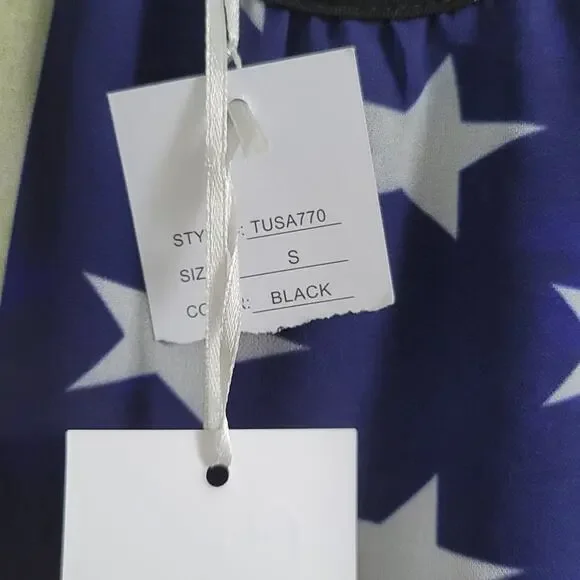 USA Tank Top American Flag Sleeveless High Low Hem Size Small Black - Picture 4 of 9